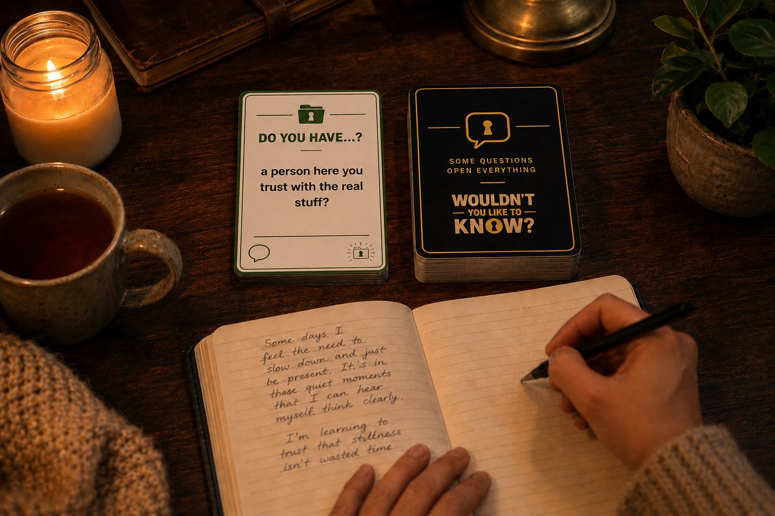 Journaling with a Wouldn't You Like to Know? card — practicing honesty with the page