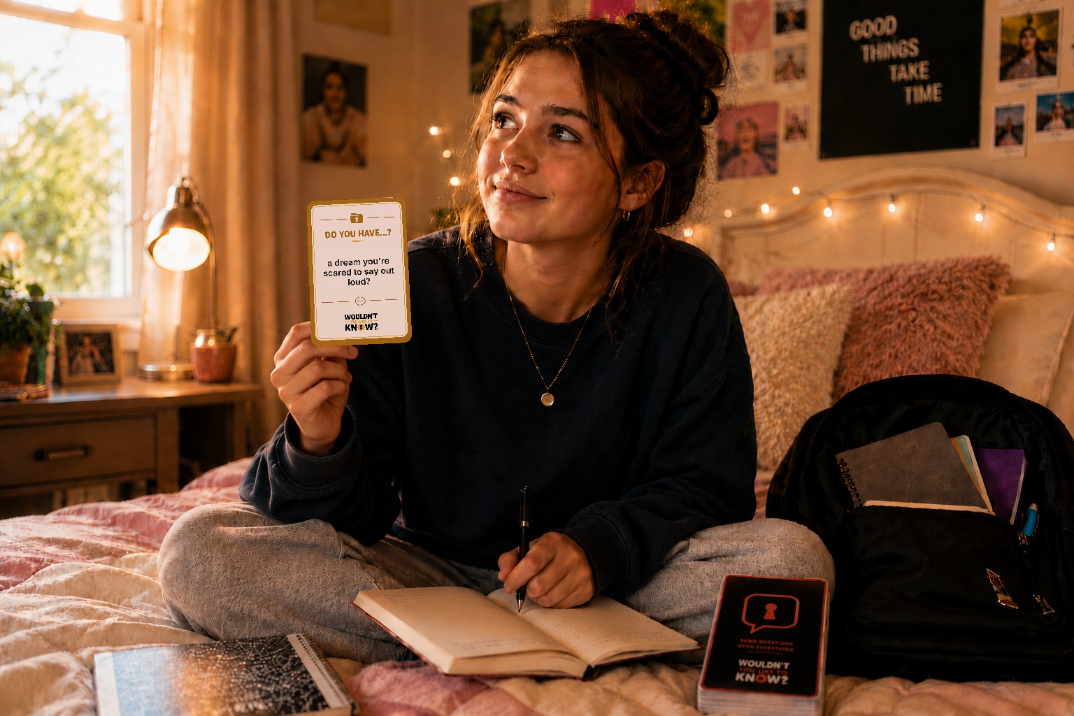 Holding a Real Talk card — a dream you're scared to say out loud
