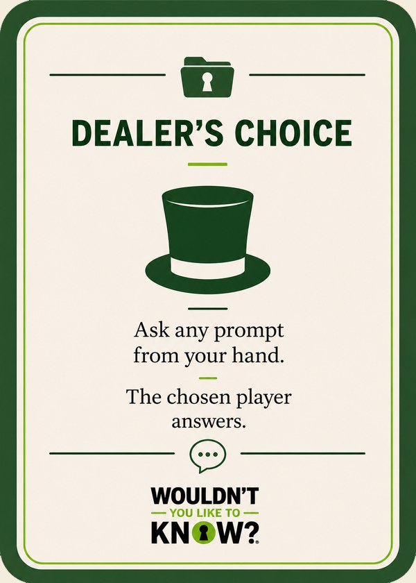 Dealer's Choice — choose any player, ask any prompt from your hand