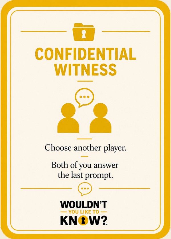 Confidential Witness — choose another player; both of you answer the last prompt